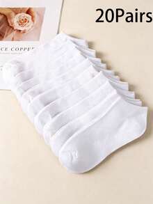 10/30/50 Pairs Men's Solid Color Sweat-Absorbent Casual Low-Cut Boat Socks1/5/15/20Pairs - White - View 10