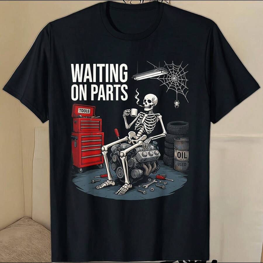 Waiting On Parts Funny Mechanic Humor Repair Car Technician Value Graphic T-Shirt - Black - View 1