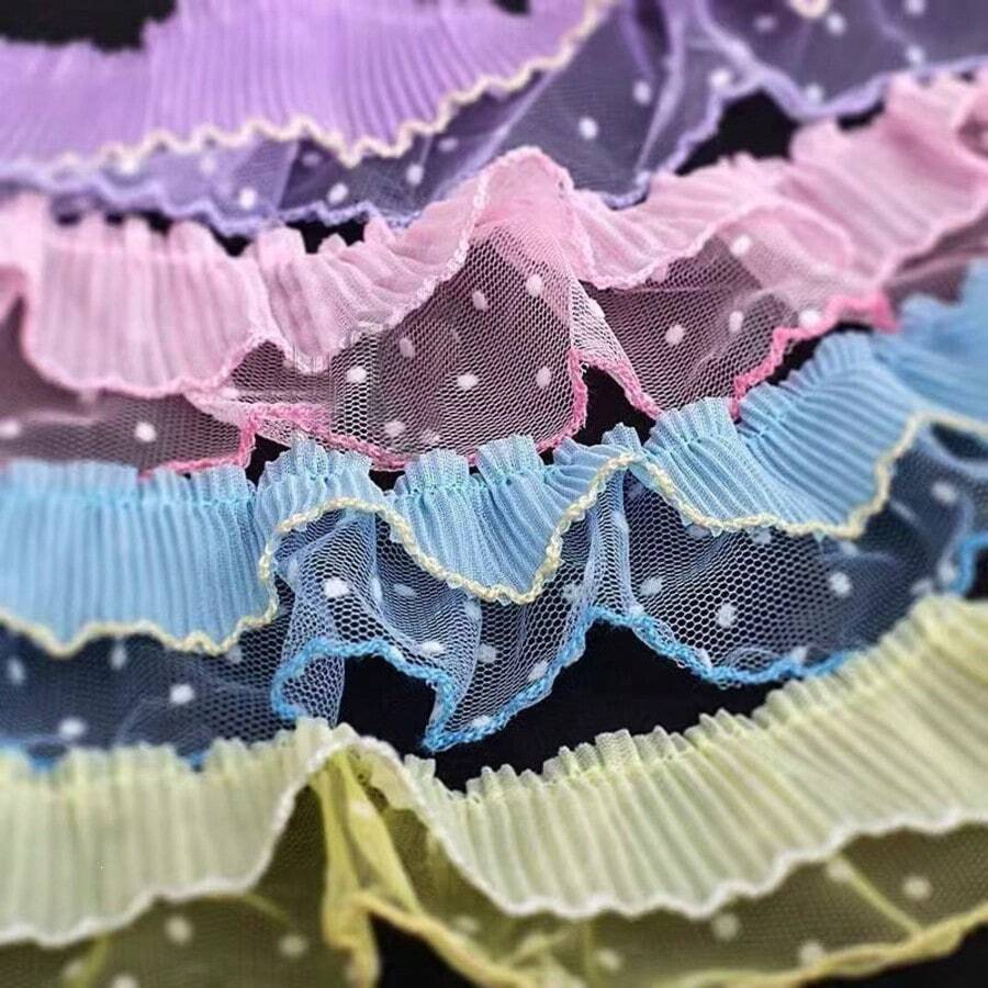1# Double Layer Pleated Polka Dot Lace Mesh 5.5cm Women's Fabric Art Lace Ribbon Silk DIY Gift Wrapping Material - Multicolor - View 1