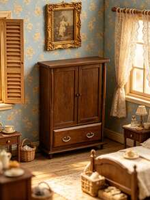 1 Set 16.8cm 1:12 Dollhouse Miniature Vintage Pastoral Bedroom Full Set Combination, Belonging To Bedroom Rest And Storage Dollhouse Furniture; Free Planning Layout With Rich Atmosphere And Interesting Scenery, Suitable For Adult Women's Collection, Creating Integrated Bedroom Real Scene, Bedroom Full Set Interior Decoration, Creative Display Window Theme Exhibition, Desktop Atmosphere Panoramic Art Decoration - Multicolor - View 5