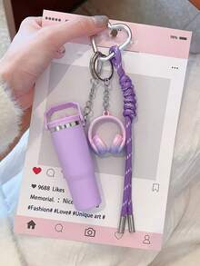[Original Handmade] High-Value Mini Water Bottle Keychain, Braided Rope Keychain/Wrist Accessory, 3D Earphone Accessory, Car Key Anti-Loss Chain, Exquisite Earphone Decoration For Girls - Multicolor - View 8