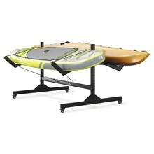 Kayak Storage Rack for 2 Kayaks Freestanding Kayak Rack for Outdoor Storage with Movable Wheels, Heavy-Duty Steel Kayak Hanger Holder with with Hanging Straps,, Wide Adjustable - B - Ver 2