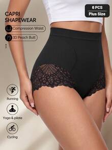 MEIYATING 6pcs Plus Size High Waist Tummy Control Butt Lifting Seamless Lace Pattern Triangle Panties For Women - Multicolor - View 6