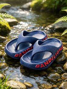 HAHABOBO Kids One-Piece Molded EVA Flip Flops, 3D Side Letter Decor Platform Thong Sandals For Summer Beach Camping Daily Wear - Navy Blue - View 1
