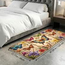 Kitchen Floor Mats With Vibrant Butterflies& Assorted Flowers Pattern, Decorative Kitchen Rugs Kitchen, Entryway, Porch, Bedroom, Living Room, Home Use Vibrant Butterflies And Assorted Flowers In A Tiled Decorative - Multicolor - View 7