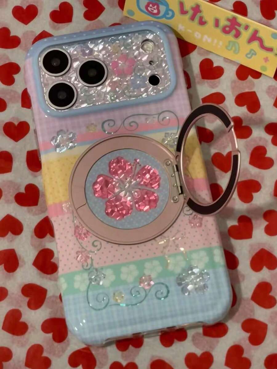 Rhinestone Vine Hibiscus Flower 360° Rotating Pivot Case Compatible With Apple 17 Pro Max Phone Case 16 New 15 Pro New 14 PM Protective Shell 18 Niche 18 Pro Max - Multicolor - View 1