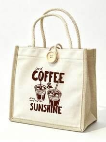"COFFEE" Pattern Tote Bag - Coffee Canvas Shoulder Bag, Fun Coffee Pattern Tote Bag - Reusable Tote Bag, Suitable For Shopping, Beach, Work And Other Occasions, Perfect Gift For Women, Ideal For Daily Use, Shopping, Travel Accessories, Multi-Functional Tote Bag, Suitable For Events, Parties, Daily Life, Back To School Season - Multicolor - View 12