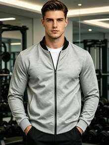 Minimalist Knit Baseball Jacket, Breathable Full Zip Sports Cardigan For Fitness And Running, Spring/Autumn - Black - View 4