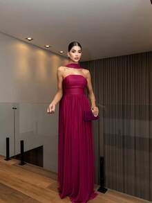 Women Long Dresses - 玫瑰紅 - 查看 1