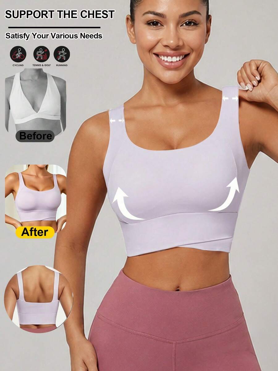 Tank Top Yoga, Bra Olahraga Bernapas dengan Fungsi Anti Guncangan dan Pengumpul yang Memberikan Bentuk Punggung Indah, Atasan Olahraga untuk Gym. - Purple - View 1