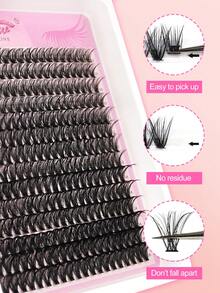 Waloshow 14 Rows Grafting False Eyelashes 40D 60D Faux Mink Eyelashes Mixed Length Natural Style 3D Russian Dense Single Cluster Eyelashes Black Paper Box Makeup Tool - C - View 6