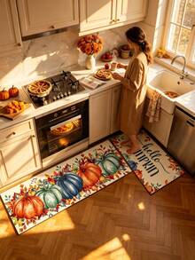 1/2pcs Thanksgiving Multi-Color Pumpkin Pattern Kitchen Decor Rug, Autumn Kitchen Carpet And Mat, Non-Slip Washable Absorbent Kitchen Accessories Decorative Mat, Thanksgiving Holiday Gift! - Multicolor - View 6