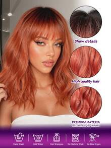 Tóc giả Bob 14 inch màu gradient rễ tối, tóc xoăn sóng nước cho nữ, có mái, sợi tổng hợp chịu nhiệt, vẻ ngoài tự nhiên phù hợp cho tiệc tùng hóa trang và mặc hàng ngày - Hồng - Xem 6