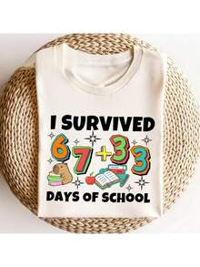 I Survived 100 Days Of School 6 7 Meme Graphic Tee, Funny Casual Top, Perfect Gift For Teachers And Students, Fast Local Delivery - White - View 3