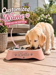 Personalized Pet Bowl, Customized Name Pet Bowl, Dual-Purpose For Feeding And Drinking, Neck Protection, Suitable For Cats, Dogs And Other Pets Feeding Utensils, Ideal Choice For Food And Water, Perfect Commemorative Gift For All Breeds - Multicolor - View 3