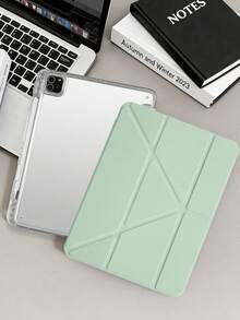 1件透明壓克力 Y 型折疊薄荷綠平板保護殼，適用於 iPad Mini6/7/Air/Air2/9.7/10.2/10.5/10.9 (Air4-Air8)/Pro 11/10th Gen/A16/Pro 11 2024，全透明壓克力背殼，絲綢質感 8 折蓋，可調節支架，自動休眠/喚醒，內置筆槽，不含筆，部分機型附相機框 - 薄荷綠 - 查看 2
