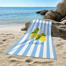 1pc Blue & White Striped Lemon Microfiber Beach Towel, Soft Absorbent Lightweight Towel, Suitable For Adults And Teens, Perfect For Beach, Travel And Swimming Beach Blanket - Multicolor - View 8