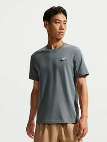 Nike Men's AS M NSW CLUB TEE Short Sleeve T-Shirt Knit Collarless Short TAR4999-086 - Light Grey - View 1