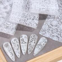 Bộ 10 miếng giấy chuyển họa tiết nail đen trắng - họa tiết ren vintage, hoa và ô kẻ; trang trí móng tay mùa đông lễ hội dễ thương, phù hợp cho DIY và sử dụng tại salon - Nhiều màu - Xem 6