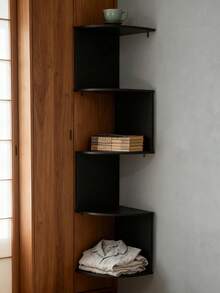 1 Creative Wall-Mounted Corner Shelf, 5-Tier Semicircular Wall Shelf, Wall-Mounted Bookshelf (Lamp Not Included) - Black - View 4