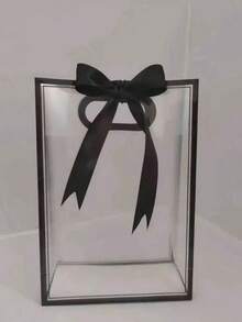 12pcs Transparent Gift Bags With Black Trim And Satin Bow, Reusable Clear PVC Tote Bags, Perfect For Wedding, Bridal Shower, Birthday Gift Packaging, Baby Shower And Luxury Gift Wrapping, Also Suitable For Floral Display In Boutique Stores - Transparent Gift Bag With Black Trim (including Ribbon) - View 7