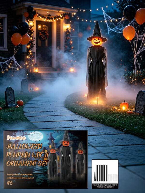 DOWMOO 1pc/ Halloween Pumpkin Witch Hanging Decor Set, Halloween Surprise Party Atmosphere Decoration Props, Halloween Witch Decoration, Pumpkin Head Witch Ground Stake, Yard Party Backdrop, Outdoor Halloween Props, Witch Figurine, Lawn Decoration, Holiday Atmosphere Decor, Ground Stake Installation, Indoor And Outdoor Use, Long-Lasting Shape, Reusable
