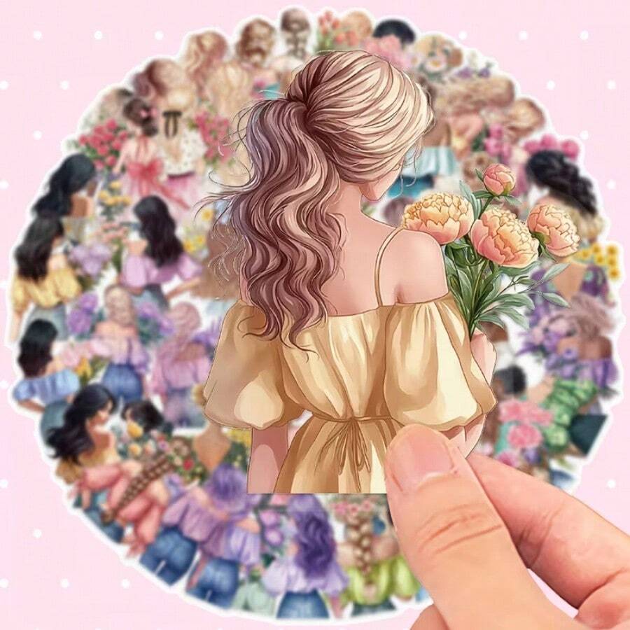 50pcs Graffiti Sticker Transparent Watercolor Bouquet Women'S Back View Mixed Pack Decoration For Hand Account Guitar Laptop Suitcase Motorcycle Scooter - 50pcs - View 1
