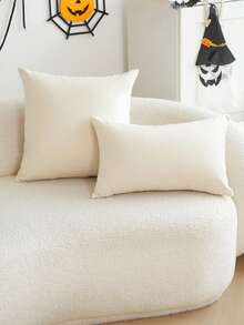 LCUHPCL 1pc Halloween Atmosphere Soft Cute Beige Ghost 3D Embroidered Plush Pillowcase, Suitable For Home Decor, Living Room, Sofa, Bedroom, Car, Party And Various Environments - Beige - View 5
