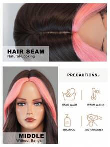 AKAKO Peruca com Mechas Rosas, Ondas Corporais Soltas e Longas, Peruca com Divisão Central, Fibra Sintética Resistente ao Calor, Peruca de Fantasia para Halloween, Festa de Festival de Música, Uso em Cosplay, 26 Polegadas - Multicolorido - Visão 7