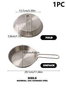 1pc304 Stainless Steel Camping Frying Pan With Foldable Handle, Portable Outdoor Skillet, Picnic BBQ Cookware For Egg Steak Grilling, 2 Sizes Optional - View 14