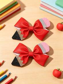 2/6pcs Back To School Hair Clips,Cute Glitter Pencil Bow,Colorful Bow Hair Pins,Teacher's Day,School Stuff,Hair Accessories Gift For Girls Teens Daily Wear - Multicolor - View 3