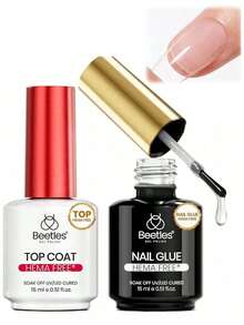 Beetles 2pcs Set HEMA-Free Nail Gel & No-Wipe Top Coat, TPO-Free 9-In-1 UV Nail Gel, Suitable For Nail Extensions & Nail Tips, Transparent Soak-Off UV LED - Nail Glue - View 1