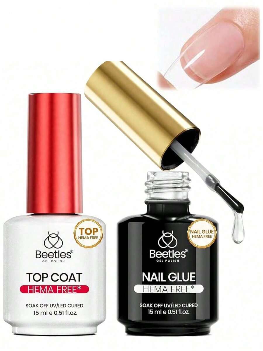 Beetles 2pcs Set HEMA-Free Nail Gel & No-Wipe Top Coat, TPO-Free 9-In-1 UV Nail Gel, Suitable For Nail Extensions & Nail Tips, Transparent Soak-Off UV LED - Nail Glue - View 1