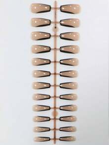 24pcs Nude & Black French Trapezoid Nail Stickers - 彩色 - 查看 6