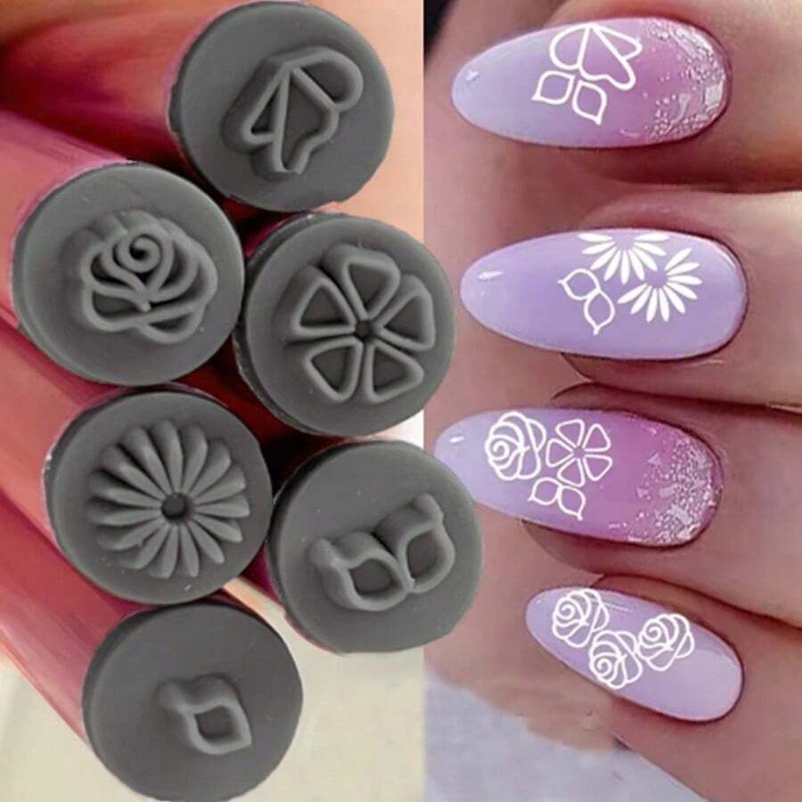 Caneta de Carimbo para Arte de Unhas, Universal para Casa, Salão de Unhas, Salão de Massagem nos Pés, Ponta de Silicone Substituível, Modelo Floral Borboleta em Formato de Coração, Arte de Unhas DIY, Adequado para Iniciantes - Multicolorido - Visão 1