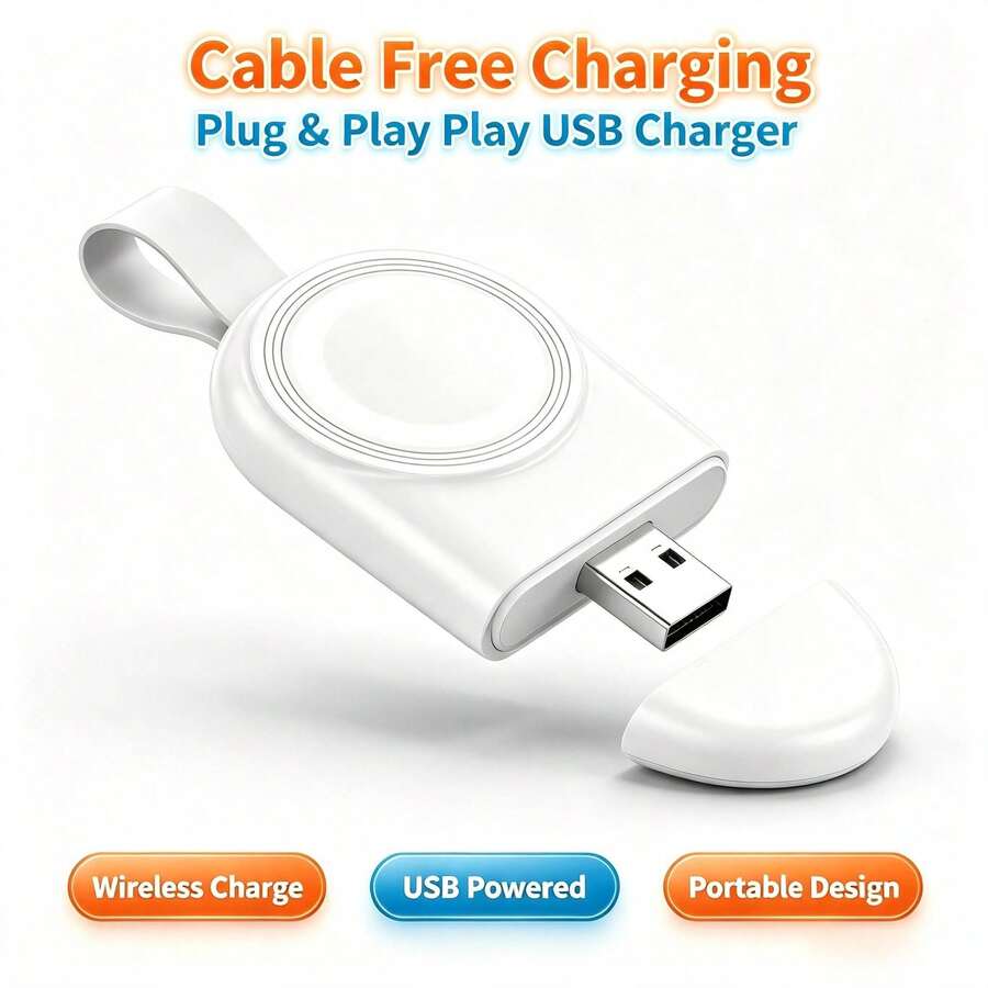 1 buah Charger Jam Tangan Nirkabel Magnetik Mini USB, Adaptor Pengisian Cepat Portabel Plug and Play, Kompatibel dengan Apple Watch Ultra Series 9/8/7/6/SE/SE2/5/4/3/2/1 Semua Model - Putih - View 1