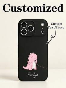 1pc Personalized Customized Name Valentine's Day Dinosaur Pattern Shockproof Black Full Coverage Lens Phone Case, Compatible With IPhone 11/12/13/14/15/16/16pro/16plus/17/17air/17pro/17promax 25/S25ultra/S25plus/A16/S26/S26ultra/S25plus/A27#5g, Compatible With Motorola G85/11/11pro/11proXL And Other Models, Suitable As A Gift For Friends - Multicolor - View 1