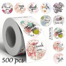 500pcs Watercolor Peony Gratitude Doodle Roll Stickers, 1 Inch Round, 10 Pattern Cycle, Morandi Pastel Floral, English "Thank You", Office Stationery Stickers, Suitable For Small Business Package Sealing, Baking Handmade Packaging, Floral Gift Decoration, Holiday Gift Wrapping, DIY Scrapbook Material - Watercolor Peony Thanksgiving - View 1