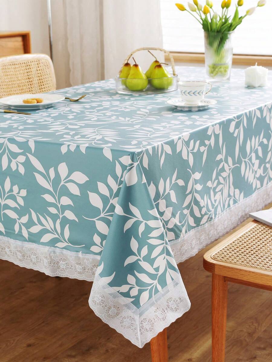 1pc Blue Printed PVC Plastic Tablecloth With Soft Flannel Backing, Waterproof And Oil-Proof, Easy To Wipe And Clean, Rectangular Durable Table Cover, Suitable For Camping, Indoor Daily Use And Outdoor Dining Table - Multicolor - View 1
