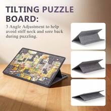 Tilting Jigsaw Puzzle Board With 2-In-1 Stand And Cover, Lightweight Felt Jigsaw Storage Table With 3 Angle Adjustable, 6 Sorting Trays For Puzzle Games Up To 1000 Pieces - Grey - View 3