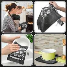 8 Pcs Kitchen Towels And Oven Mitts Sets Pot Holders Dishcloths Set Kitchen Decorative Accessories Absorbent Potholders Heat Resistant For Chef Baking Cooking - Black - View 4