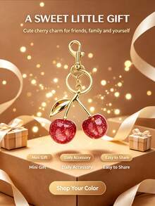 1pc Glitter Resin Cherry Bag Charm, Sweet Fruit Keychain With Lobster Clasp, Fashion Handbag Pendant Key Ring Accessory, Gift For Women And Girls - Cherry - View 4