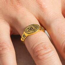 Vintage Distressed Embossed Palm All-Seeing Eye Seal Side Engraved Cool Commuter Ring - Gold - View 4