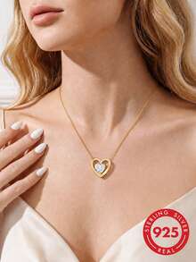 Collar con colgante de corazón de plata de ley 925, joyería versátil para mujeres, regalo para novia, esposa, madre en cumpleaños, aniversario - Multicolor - Ver 3