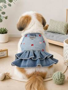 PETCIRCLE 1件裝寵物小狗幼犬可愛無袖戶外洋裝，附牽繩夾，甜美可愛風愛心圖案 - 彩色 - 查看 2