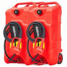 2 Pack 16 Gallon Portable Fuel Tank With Manual Pump – 60L HDPE Storage Caddy On Wheels, 10 FT Leak-Proof Transfer Siphon Hose For Gasoline & Fuel Injection System  For Car, Boat, Tractor, Generator - Red - View 1