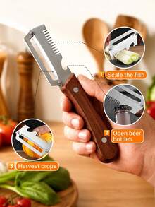 1 buah Alat Pemotong Bawang Multifungsi, Pengupas dan Pengiris Stainless Steel, Parutan Dapur 3-in-1, Pembuka Botol, Cocok untuk Berbagai Buah dan Sayuran/Natal/Dapur/Pernikahan/Berkemah/Halloween/Perlengkapan Liburan/Dapur/Rumah - A - View 6