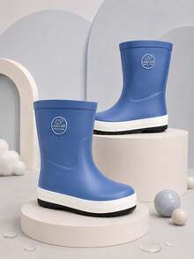 Kids Blue Solid Color Rain Boots, Waterproof Non-Slip Boots For Outdoor Play And Rainy Days - 藍色 - 查看 1