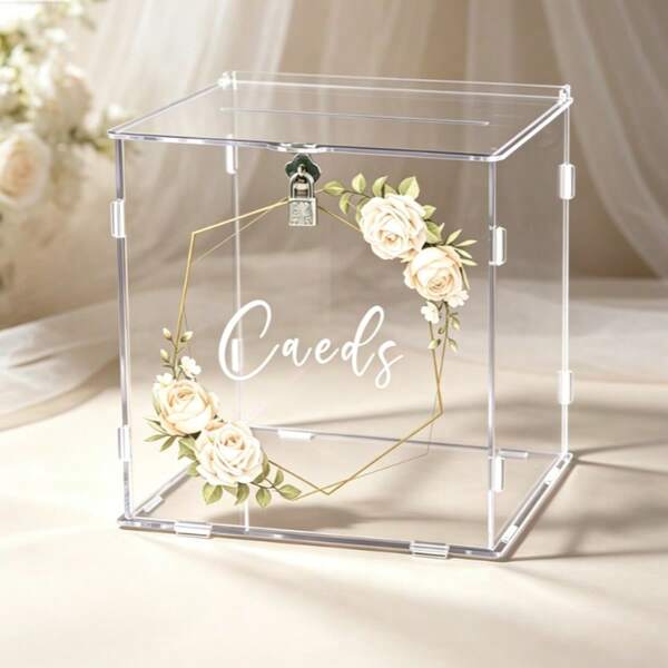 Halloween, Natal, 1 Peça Caixa de Cartão de Casamento de Acrílico Transparente de Luxo com Fechadura - Durável, Inquebrável, Design de Fácil Abertura - Adequado para Casamento, Aniversário, Festa de Aniversário, Decoração de Formatura e Armazenamento de Cartões