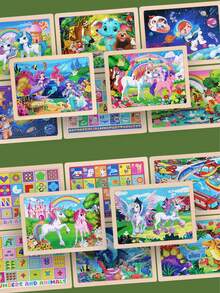 Children's Colorful Wooden Puzzle, Preschool Educational Toy, Cartoon Animals And Fantasy Theme, Develop Focus And Patience, Perfect Gift For Children's Day - Multicolor - View 5